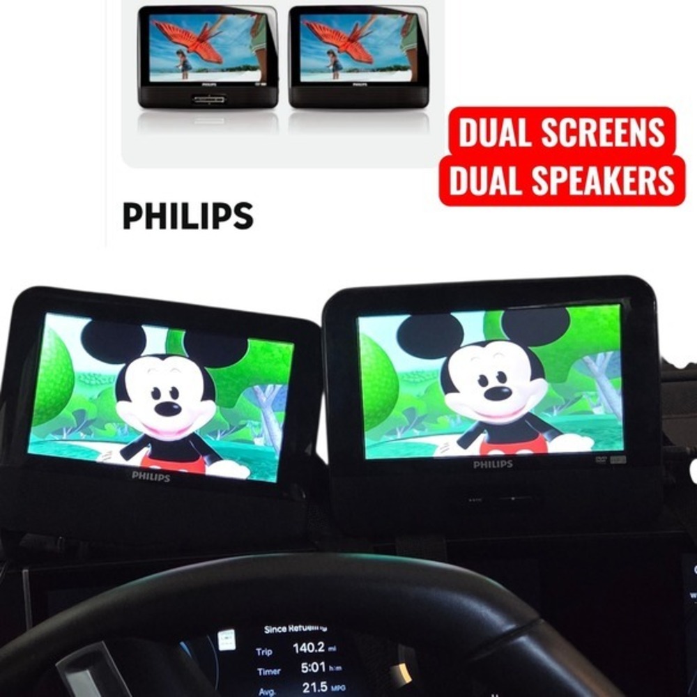 Philips Portable DUAL DVD Player PD7012 Black Dual 7 Inch Screens Car WORKS